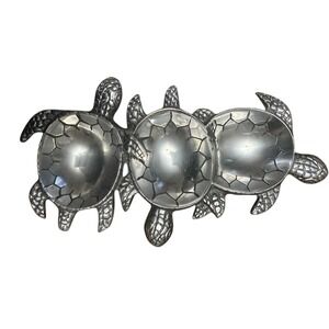 Coastal Decor Sea Turtle Trio Serving Dish Polished Cast Aluminum 14x7